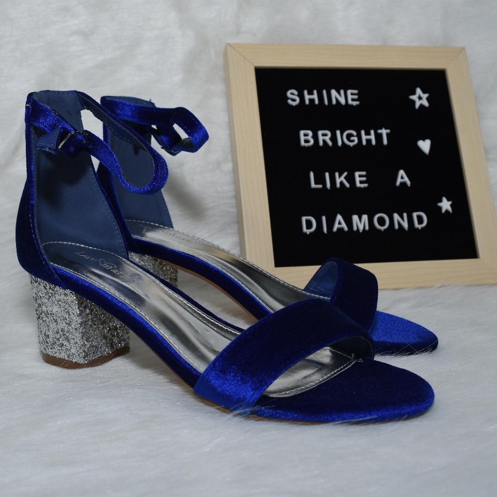 Navy Velvet and blue glitter heels size 6